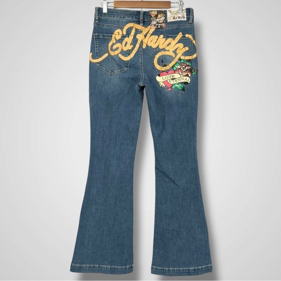 Ed Hardy Jeans Womens 32 True Love Fit & Flare Love Eternal Y2K Blue Denim - Picture 4 of 8